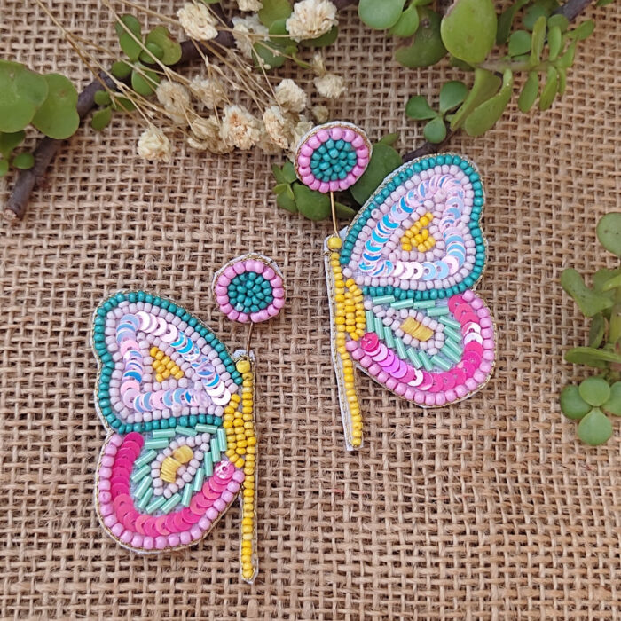 Suhana Pastel Butterfly Hand Embroidered Fabric Earrings