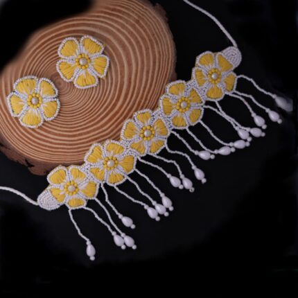 Pearl Yellow Flower Necklace Set With Earrings